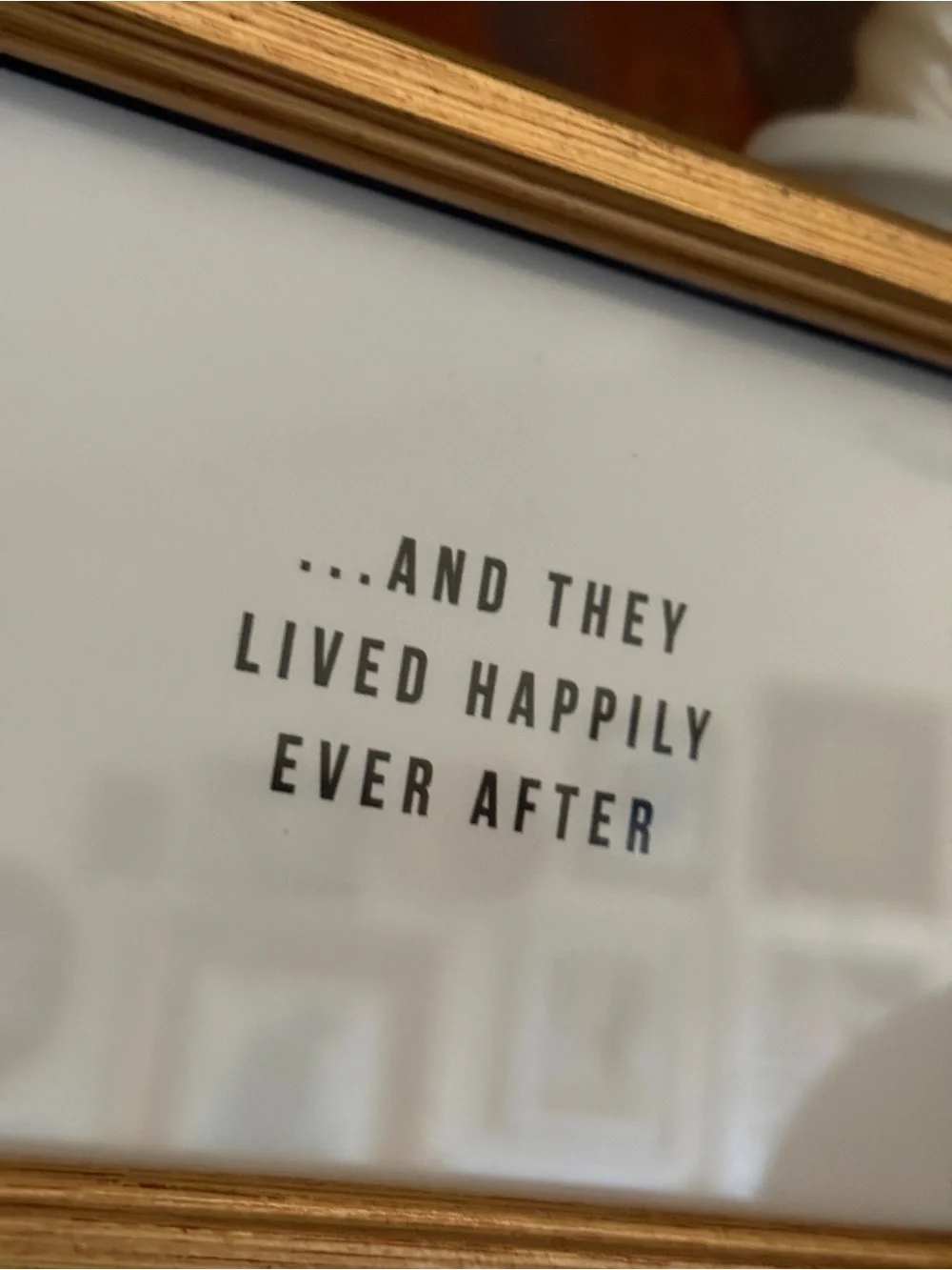 New happily ever after wedding couple in vtg 4x6”Gold Frame Inspirational Quote